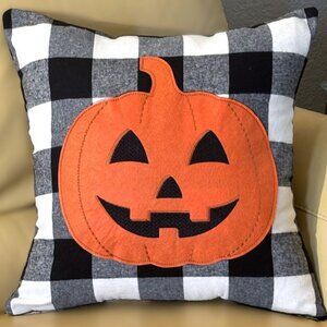18x18 Halloween Plaid Traditional Jack O' Lantern Applique Pillow Cover New